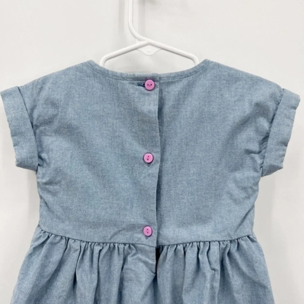 Gymboree Rainbow Pocket Chambray Denim Dress Button Back EUC